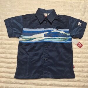 Op Ocean Pacific Boys Navy Blue Surfer Graphic Button Up Shirt Size 5 NWT